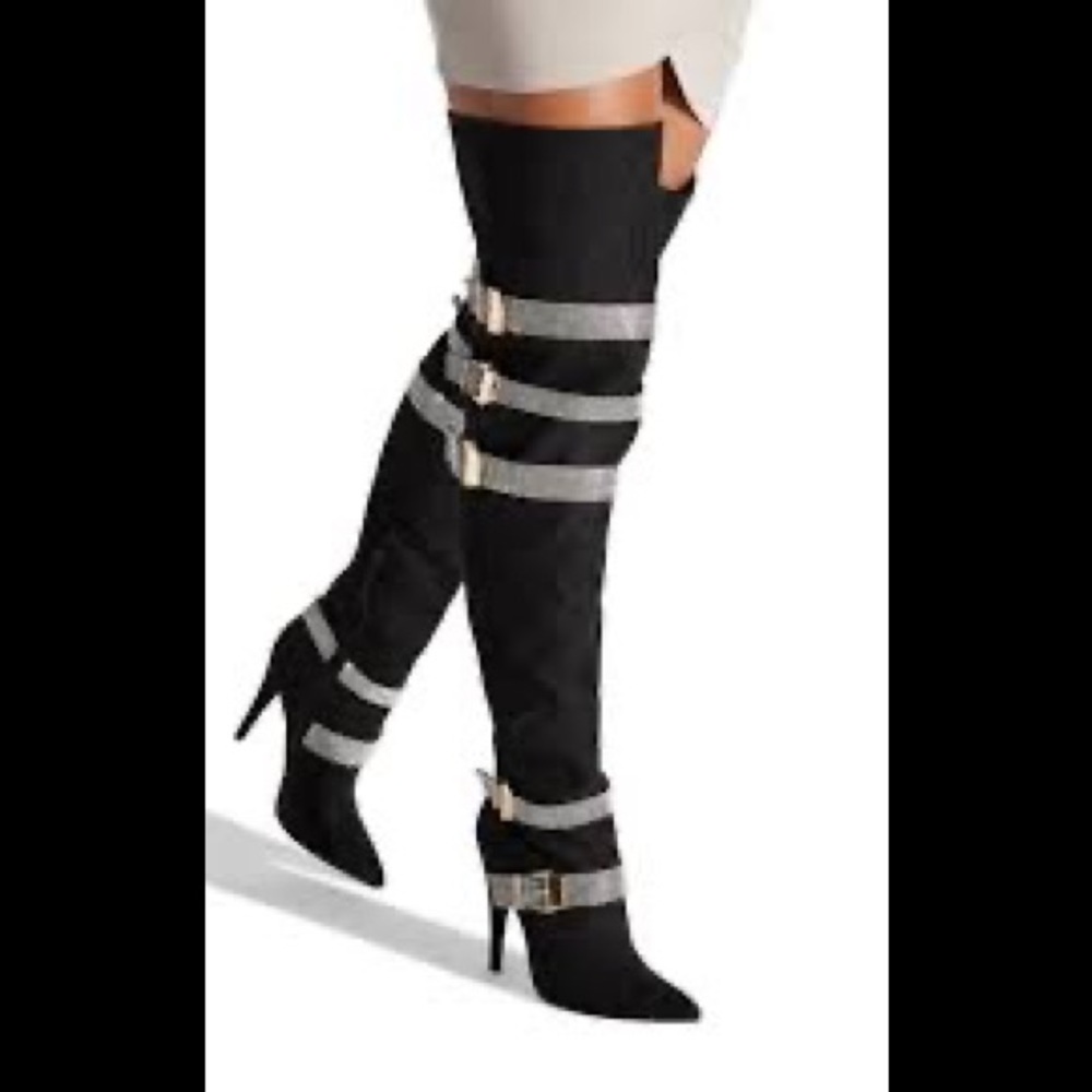Shoedazzle Apollonia Embellished Stiletto Boot